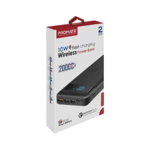 Promate Aura Tank20000 mAh power bank with Qi Wireless Charging, 20 Watt PD & Qc 3.0
