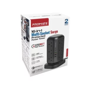 Promate 16in 1 Multi socket surge power tower